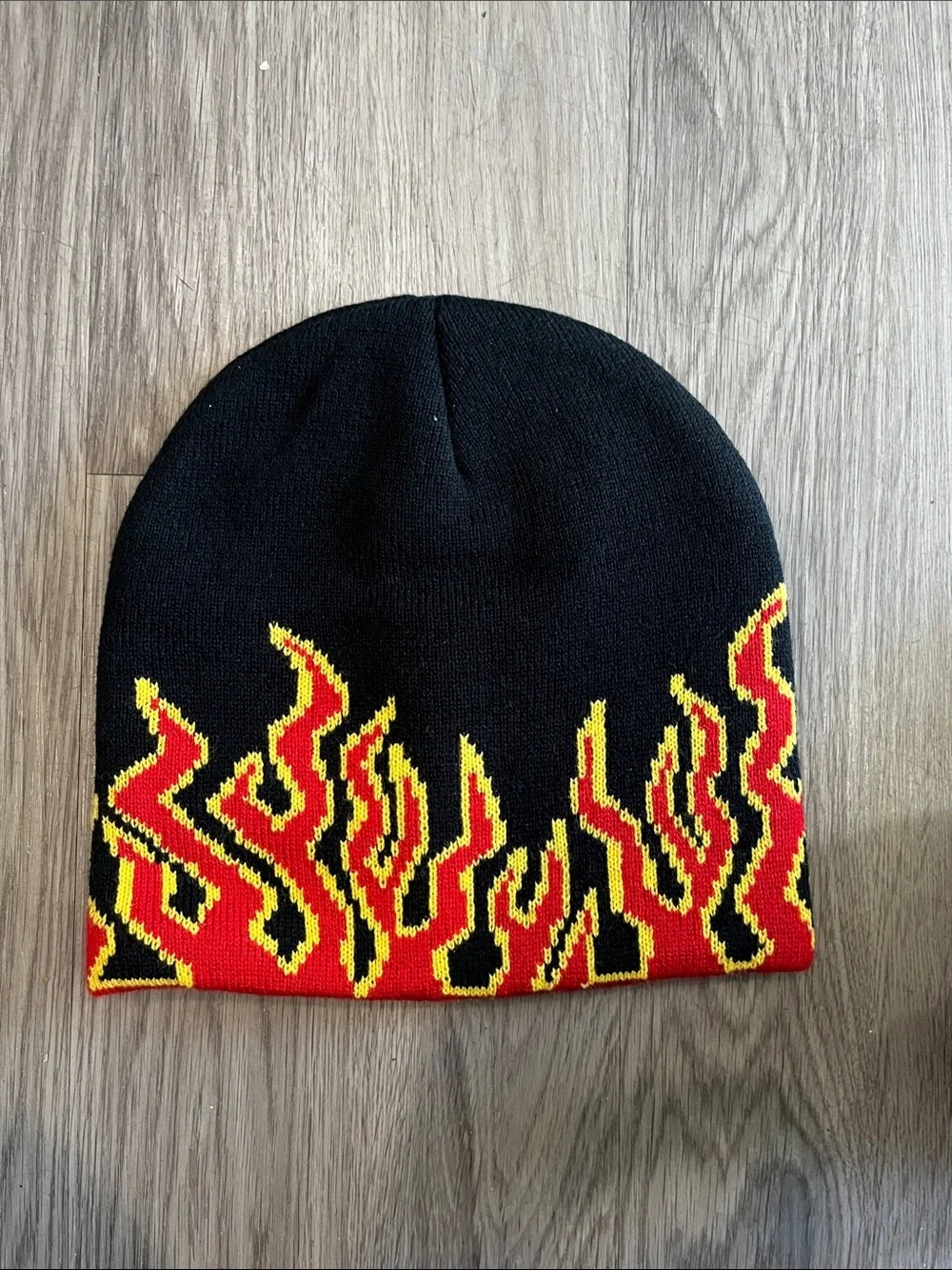 Flame Pattern Beanie - Black, Red, and Yellow